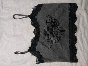 Grey Butterfly Lace Trim Cami Top
