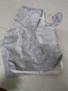 White Colour Shinny Blouse Festive Wear