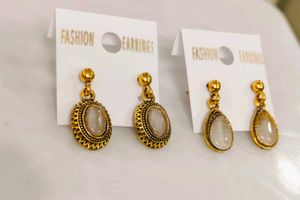 New Fashion Gold Toned Drop Earrings Set Of 2