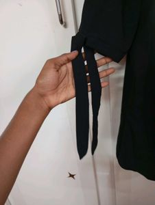 Black Off-the-Shoulder Tie Sleeve Top