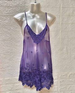 Net & Lace Purple Sexy Transparent Night Wear