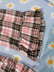 Pink &amp; Brown Plaid Ruffle Top