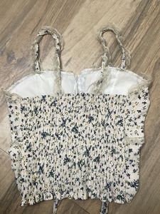 Floral Lace Trim Drawstring Crop Top