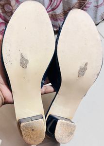 Blue Party wear block Heels With Diamonds