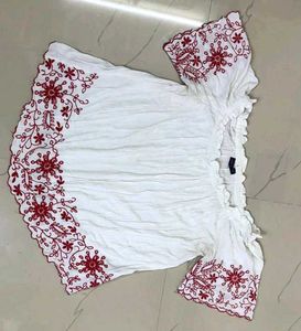 Embroidered Off-Shoulder Top