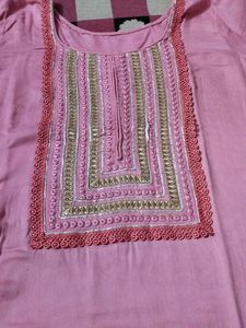 Pink Embroidered Kurti With Purse Free