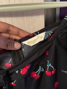 Cherry Print Ruffle Hem Dress