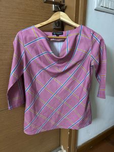 Unused Cowl Neck Pink Plaid Top
