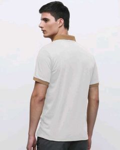 Men Colorblock Polo Neck Cotton Blend White T-Shir