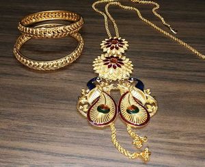 Gold Plated Peacock Necklace &amp; Bangles Set