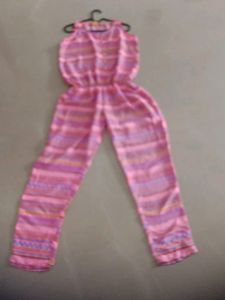 Fix price pink overall printed jumpsuit