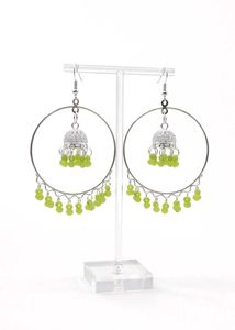 Green Jhumka Hoop Earrings