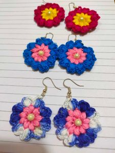 Crochet Flower Ring &amp; Earrings