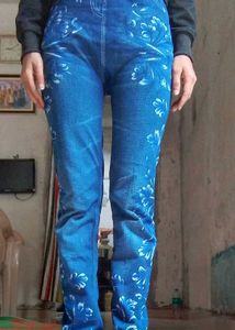 Floral Print Denim Leggings