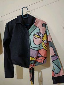 Abstract Art Tie-Front Shirt