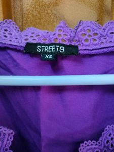 Purple Lace Trim Blouse
