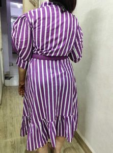 Ankel Length Puff Sleeves Dress With Belt