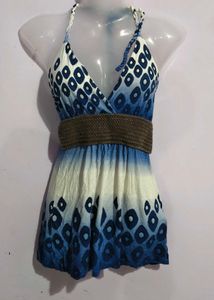 Blue HELTER NECK TOP