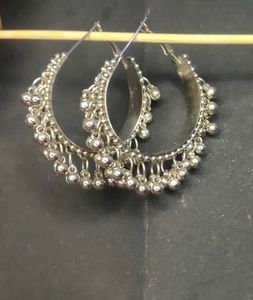 Silver Tone Dangle Hoop Earrings