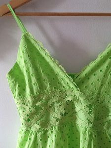 Neon Green Schiffli Lace Tiered Maxi