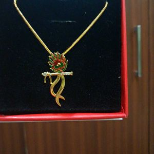 Krishna Flute Gold Pendant Necklace