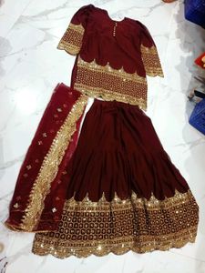 Maroon Embroidered Salwar 3pscSuit