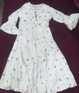 Peach Pink Straight Kurti and White coat model top