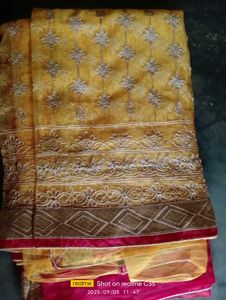 Elegant Yellow Embroidered Saree