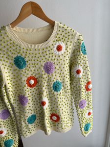 Hand Knit Floral Embroidered Cardigan