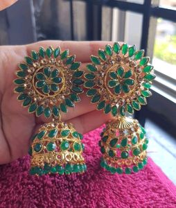 Green Jhumka Light Weight Partywear