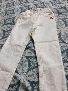 Cream Jeans with Gold Heart Detail