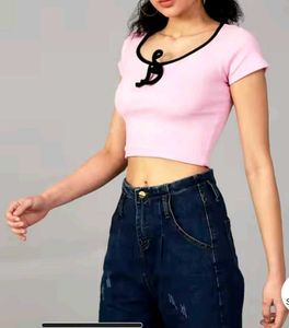 Shein Pink Tie-Front Crop Top