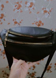 Black Faux Leather Waist Bag