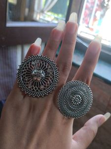 Statement Silver Rings - Set of 2