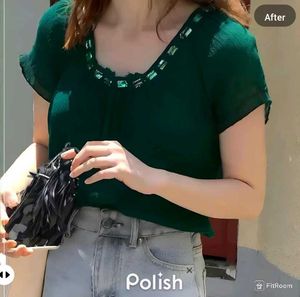 New With Tag Green Beads Korean Cute Top