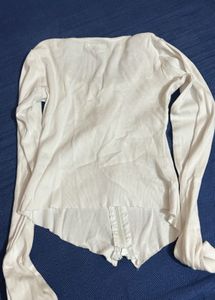 White Zip-Up Long Sleeve Top