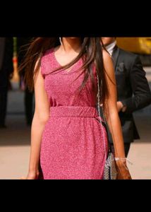 Pink Sparkle Slit Maxi Dress