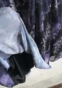 Purple Printed Dress With Pull Up String