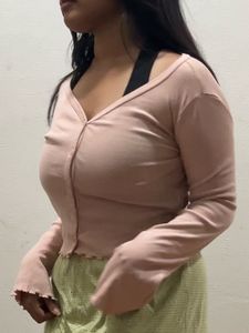 Nuon Westside Pink Ribbed Long Sleeve Top