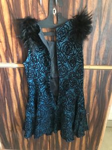 Feather Accent Teal Rose Dress