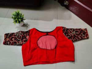 Organza Black &amp; Red Polka Dot Saree