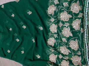Green Embroidery Saree With Blouse.