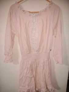 Pink Lace Trim Mini Dress