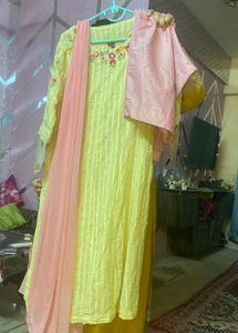 Yellow Embroidered Soft CottonKurta Set