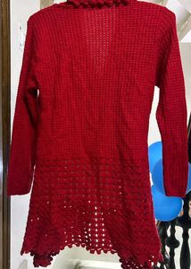 Red Knit Crochet Cardigan