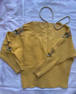 Yellow Embroidered Sweater