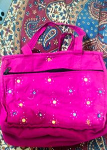 Pink Embroidered Tote Bag