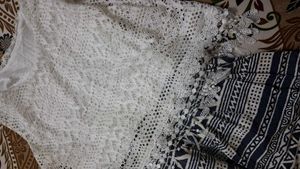 Boho Chic White Lace Top &amp; Print Skirt Dress
