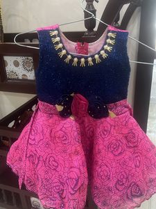 Navy Blue Nd Pink Dress For Baby Girl