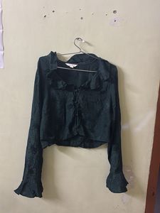 silk crop bell sleeves top